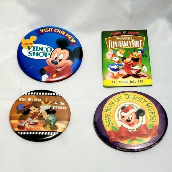 Vintage Disney Buttons Pins 90s Lot Rare Movie Disney Store lot of 4 Exclusive - Picture 1 of 10